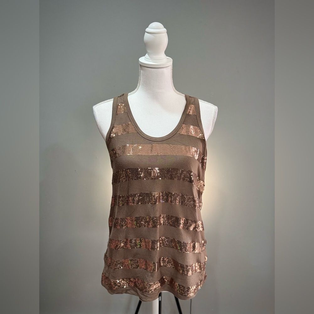 SALE! Brown C&C California Sequin Stripe Racerback Tank Size S EUC
